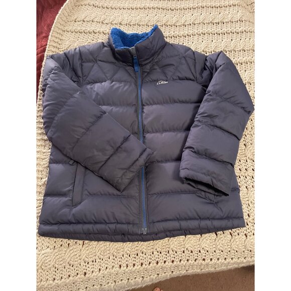 L.L.Bean Kids DownTek Water-Resistant Puffer Jacket L14-16 Navy Blue Fleece Lini - Picture 1 of 15